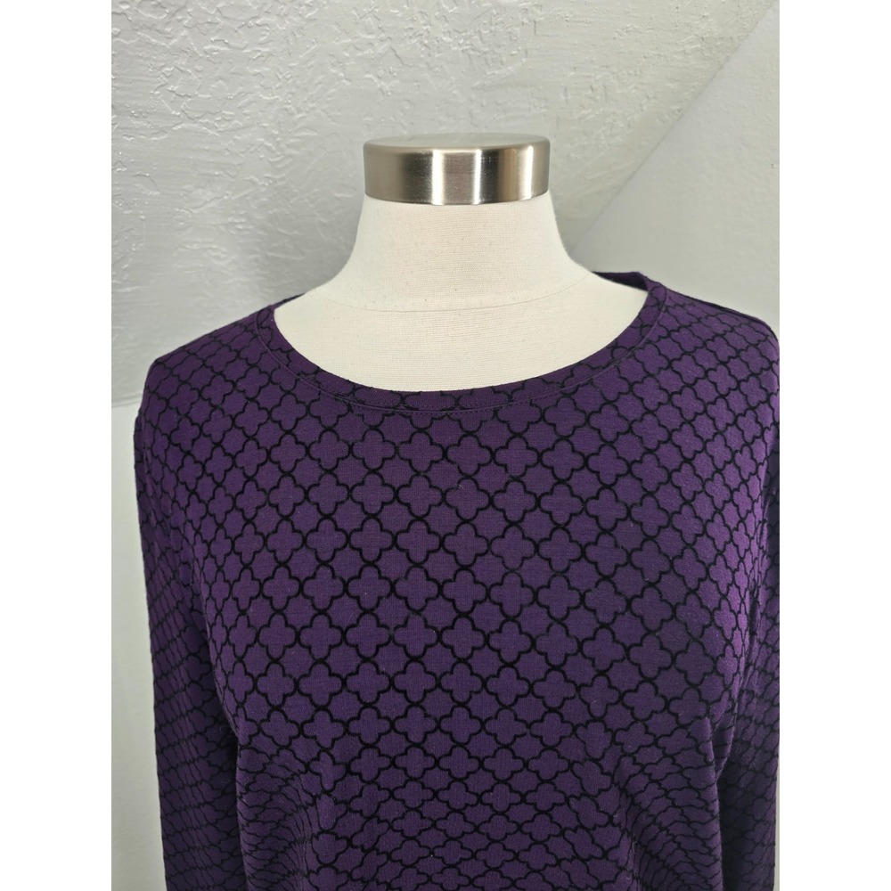 T by Talbots Sz L Dark Purple & Black Long Sleeve T Casual Elegance Stretch - Picture 2 of 9